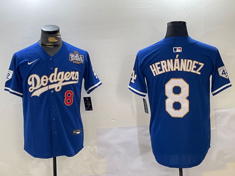 Men Los Angeles Dodgers 8 Hernandez Blue Gold Game 2024 Nike MLB Jersey style 1120